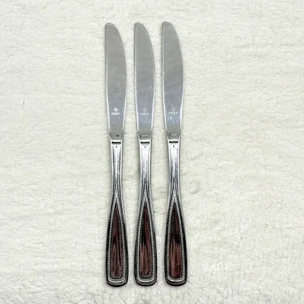 Vintage Oneida Beaded Handle Butter Knife Lot of 3 Made in Korea Flatware